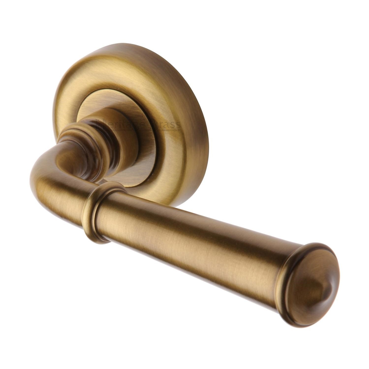 Heritage Brass Door Handle Lever Latch on Round Rose Colonial Design