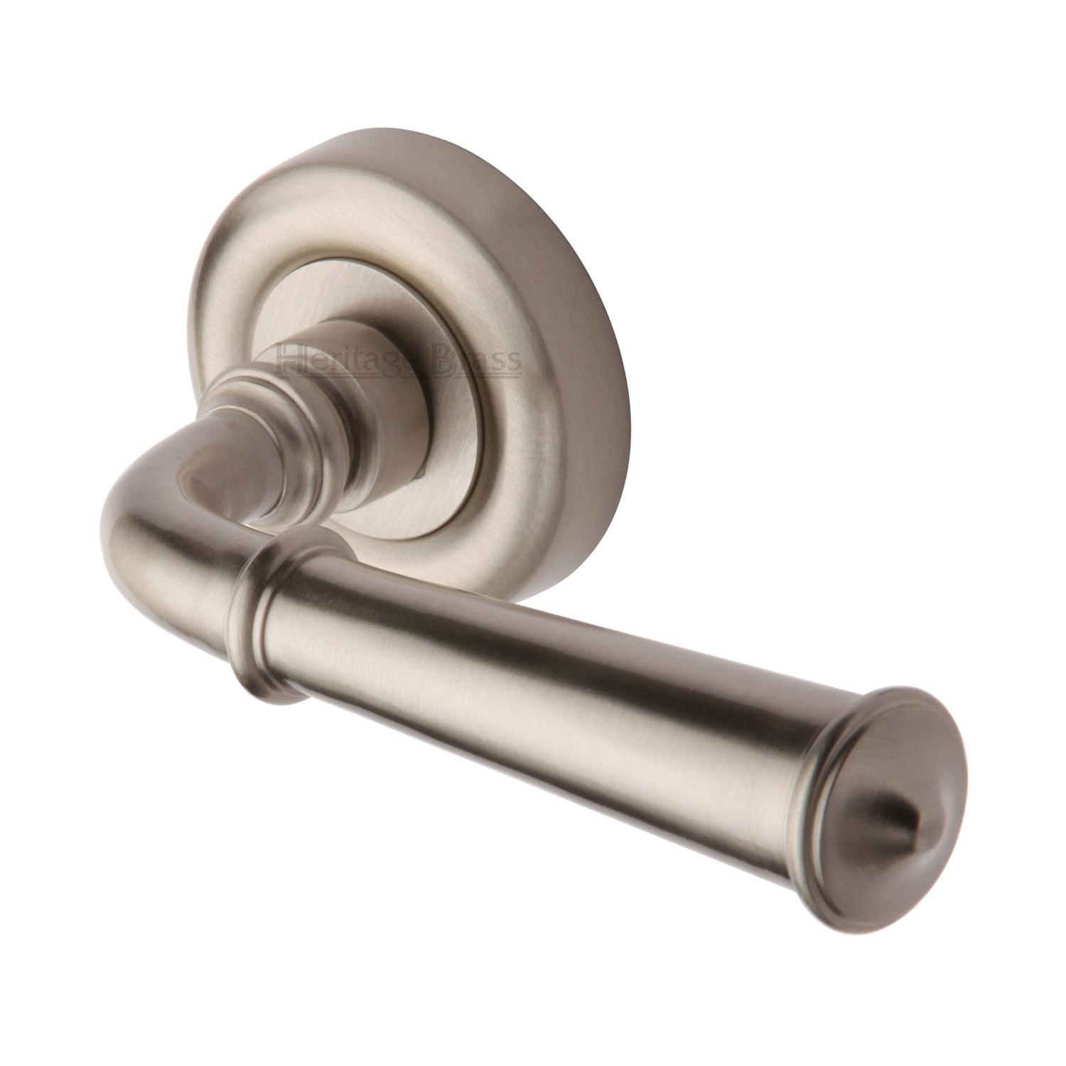 Heritage Brass Door Handle Lever Latch on Round Rose Colonial Design