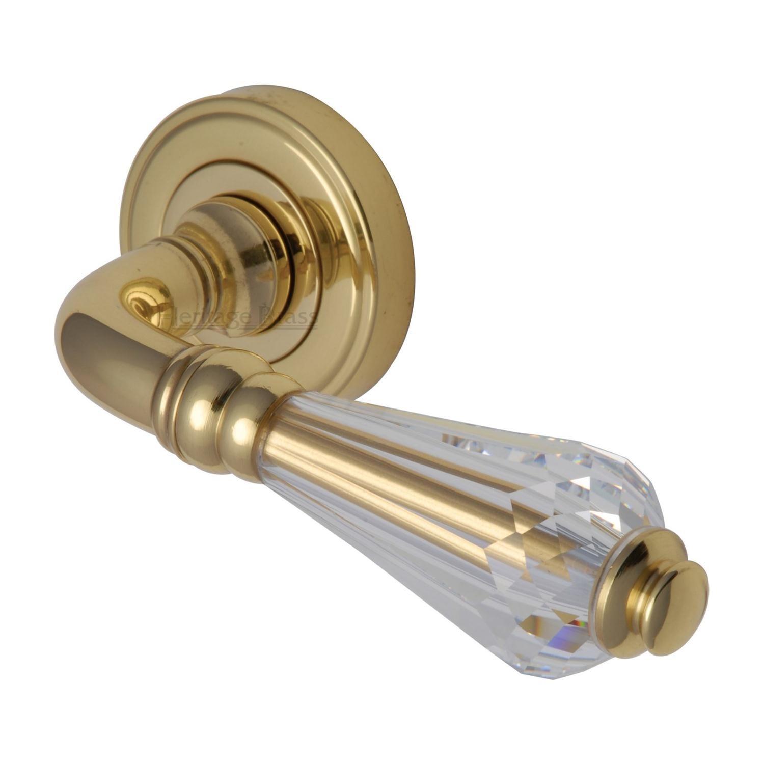Heritage Brass Door Handle Lever Latch on Round Rose Crystal Design