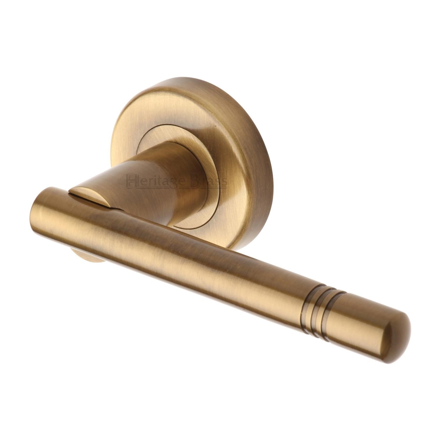 Heritage Brass Door Handle Lever Latch on Round Rose Alicia Design