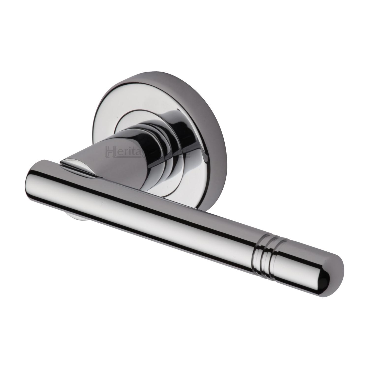 Heritage Brass Door Handle Lever Latch on Round Rose Alicia Design