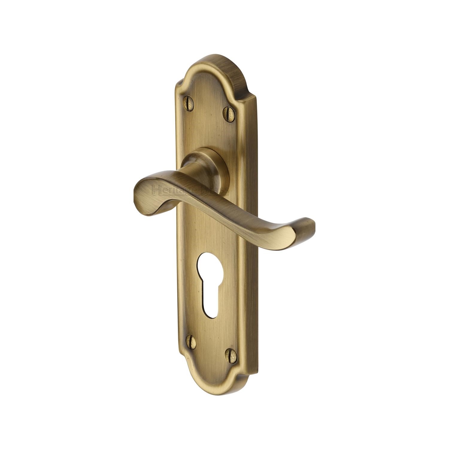Heritage Brass Door Handle for Euro Profile Plate Meridian Design