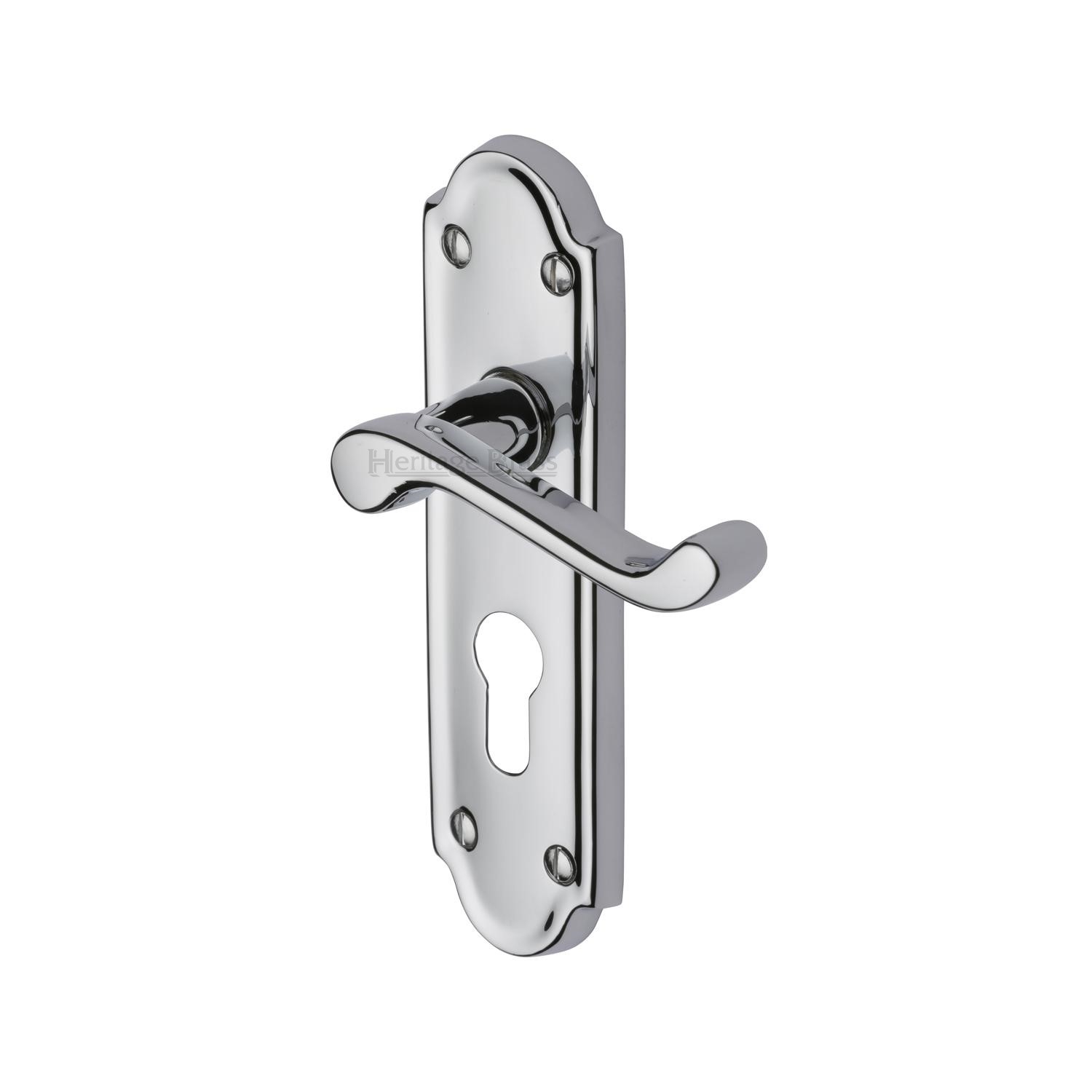 Heritage Brass Door Handle for Euro Profile Plate Meridian Design