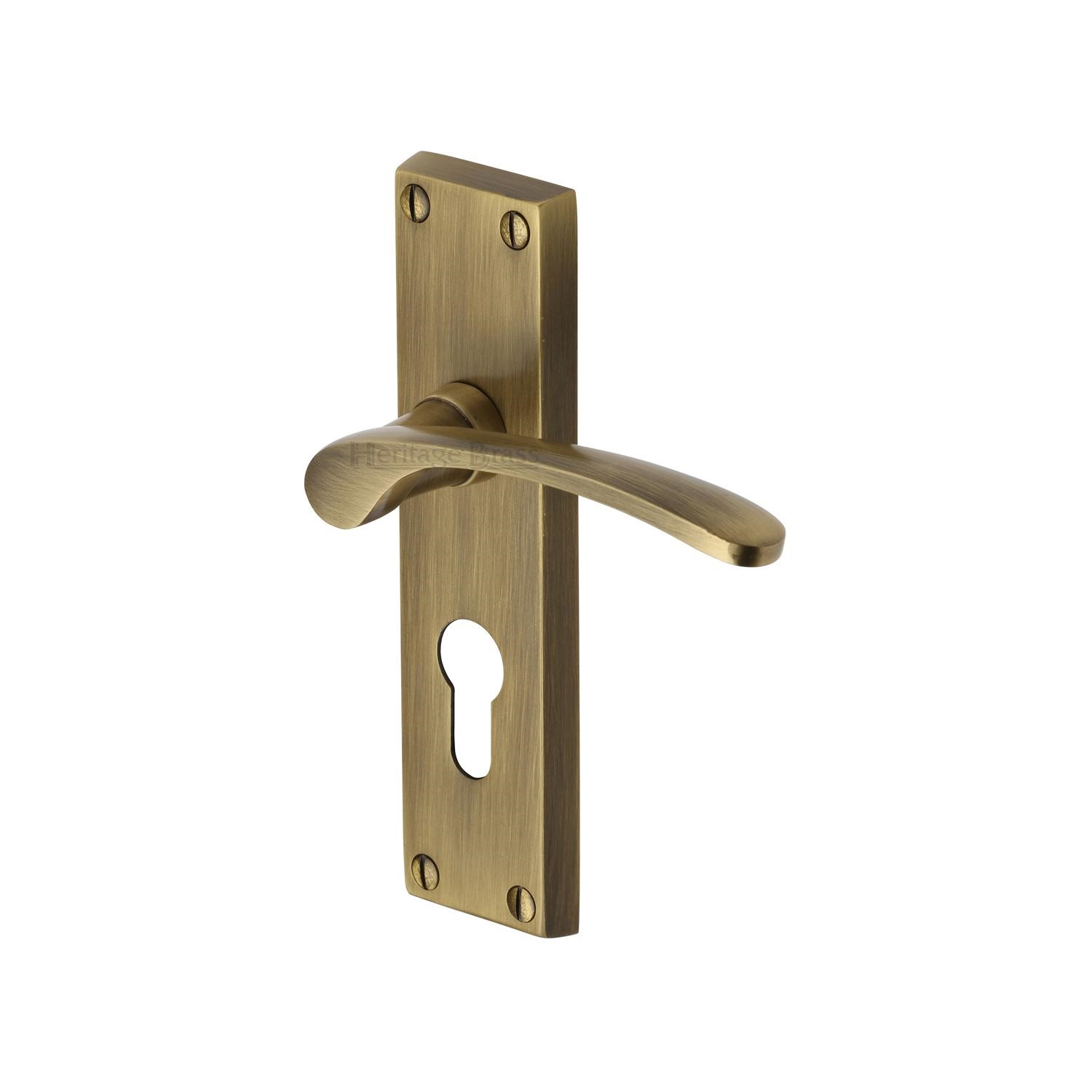 Heritage Brass Door Handle for Euro Profile Plate Sophia Design