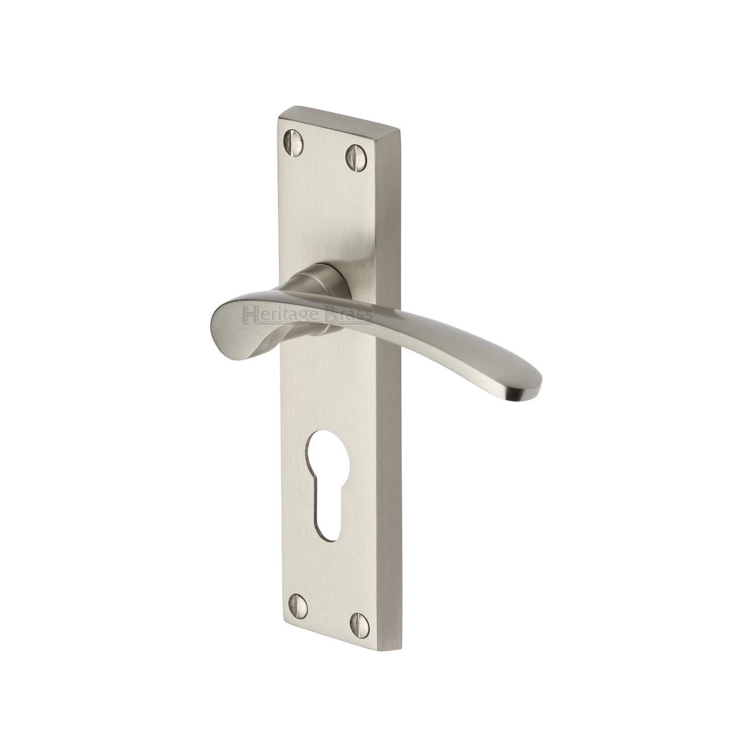 Heritage Brass Door Handle for Euro Profile Plate Sophia Design