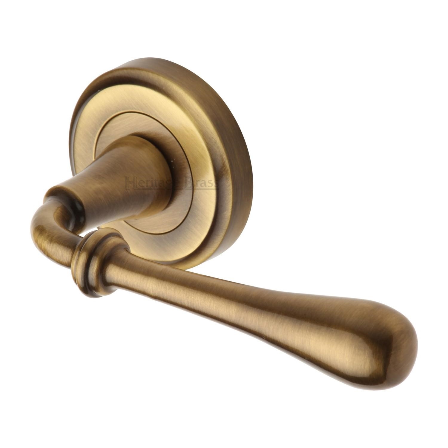 Heritage Brass Door Handle Lever Latch on Round Rose Roma Design