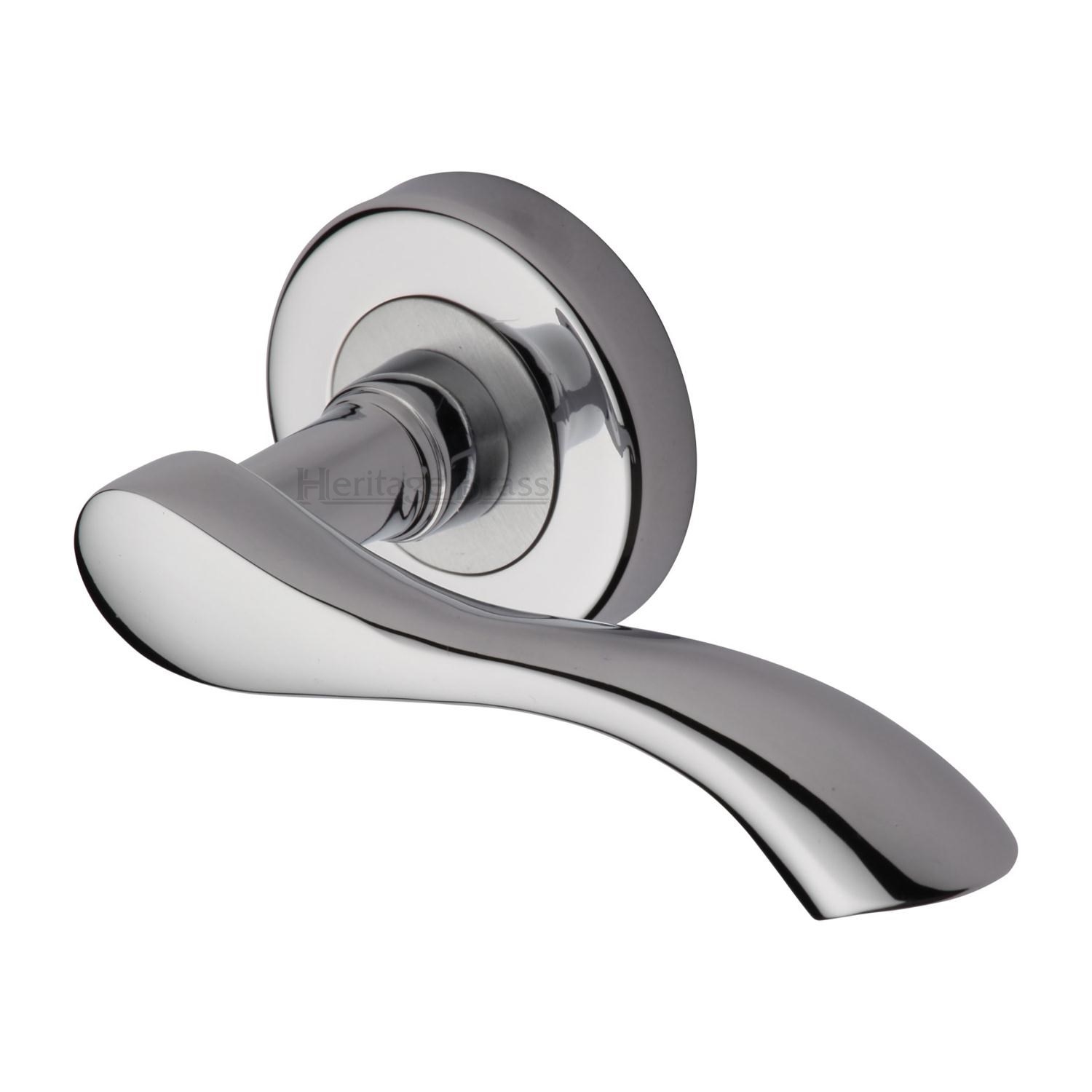 Heritage Brass Door Handle Lever Latch on Round Rose Algarve Design
