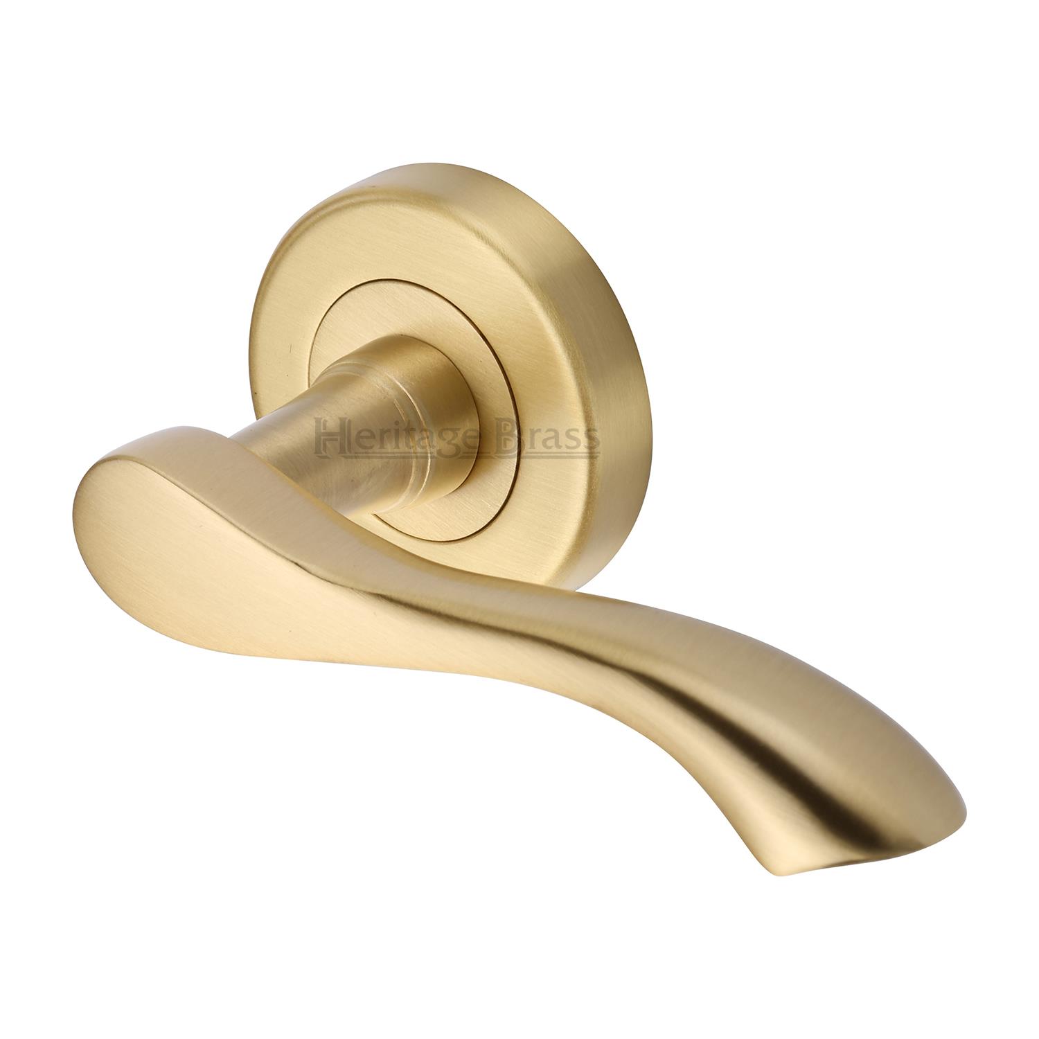 Heritage Brass Door Handle Lever Latch on Round Rose Algarve Design