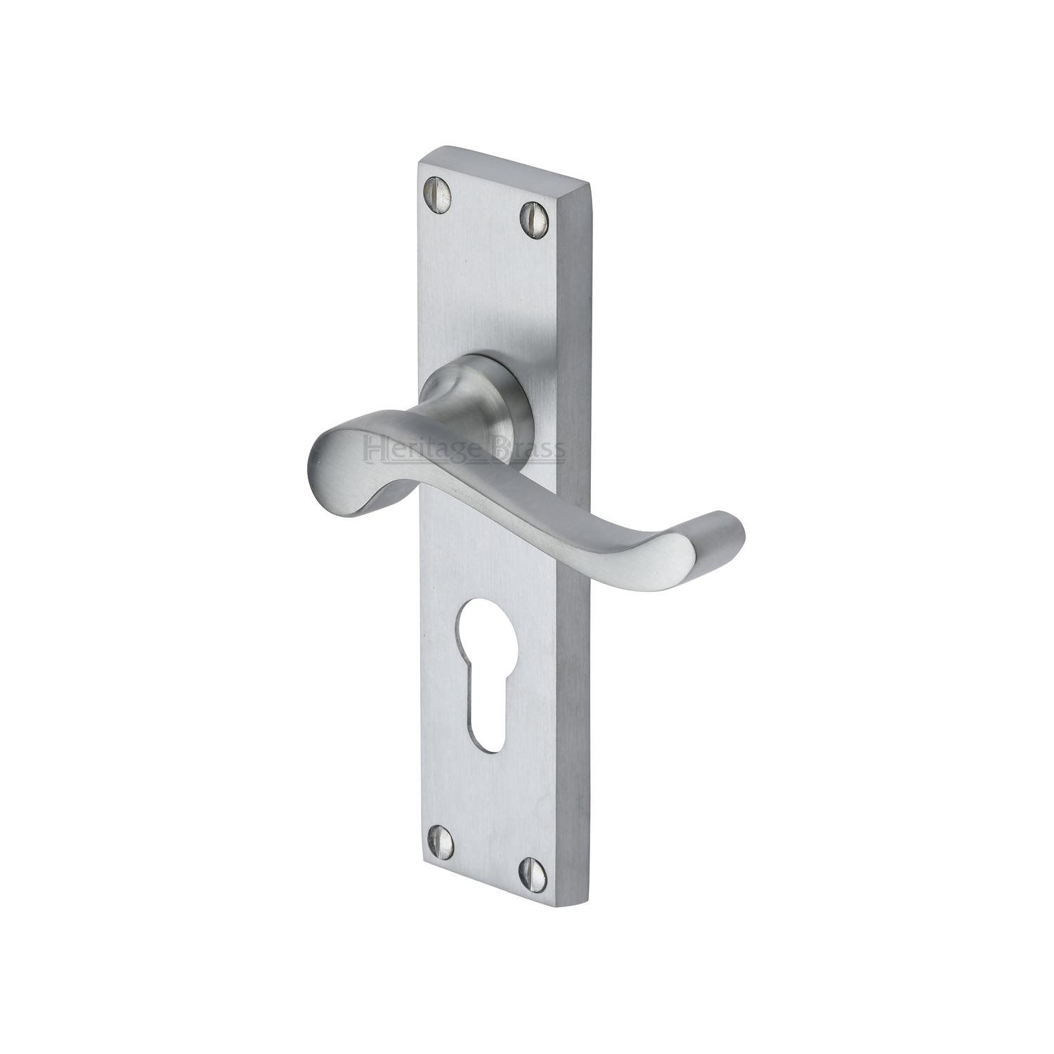 Heritage Brass Door Handle for Euro Profile Plate Bedford Design