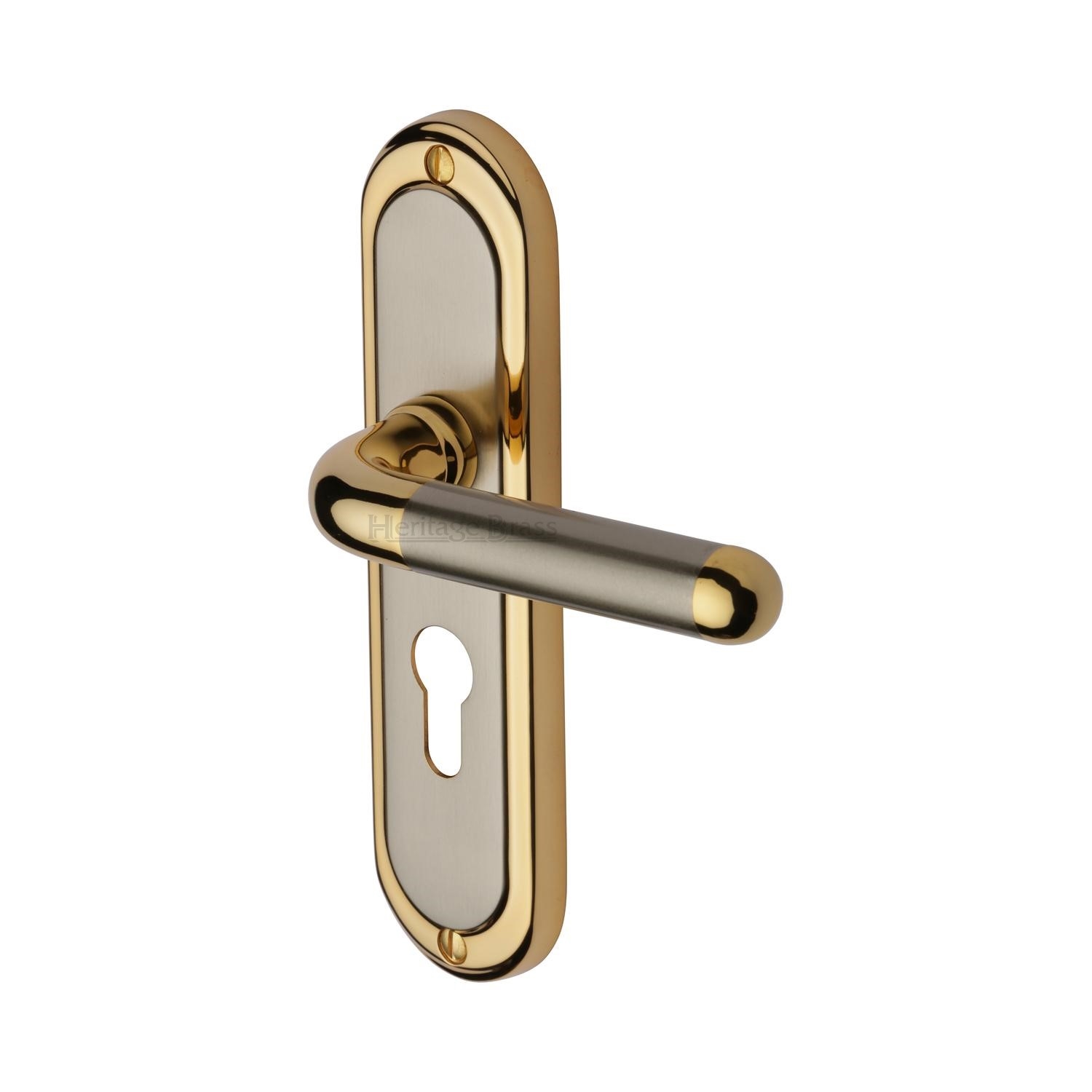 Heritage Brass Door Handle for Euro Profile Plate Vienna Design
