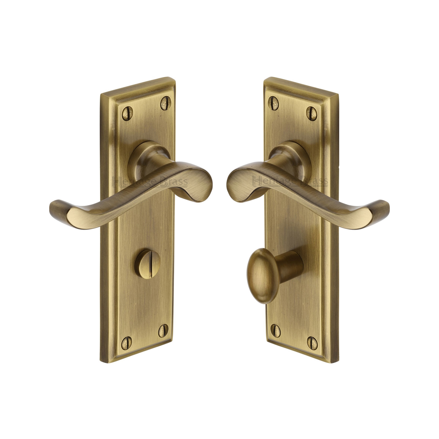 Heritage Brass Door Handle for Bathroom Edwardian Design