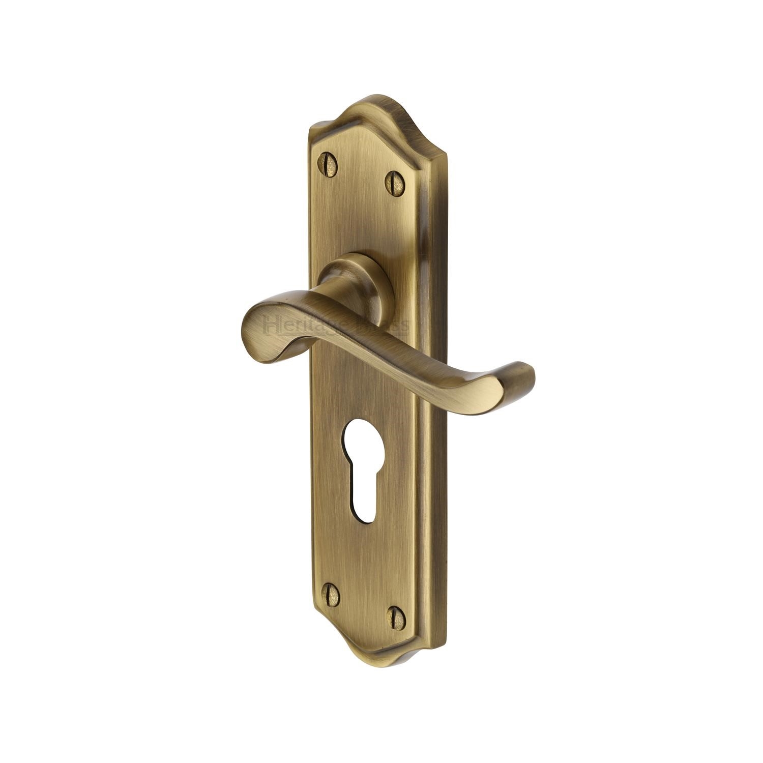 Heritage Brass Door Handle for Euro Profile Plate Buckingham Design