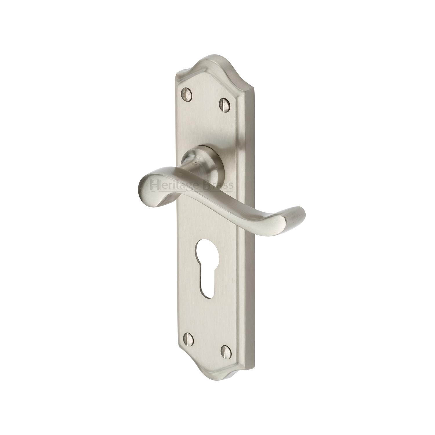 Heritage Brass Door Handle for Euro Profile Plate Buckingham Design