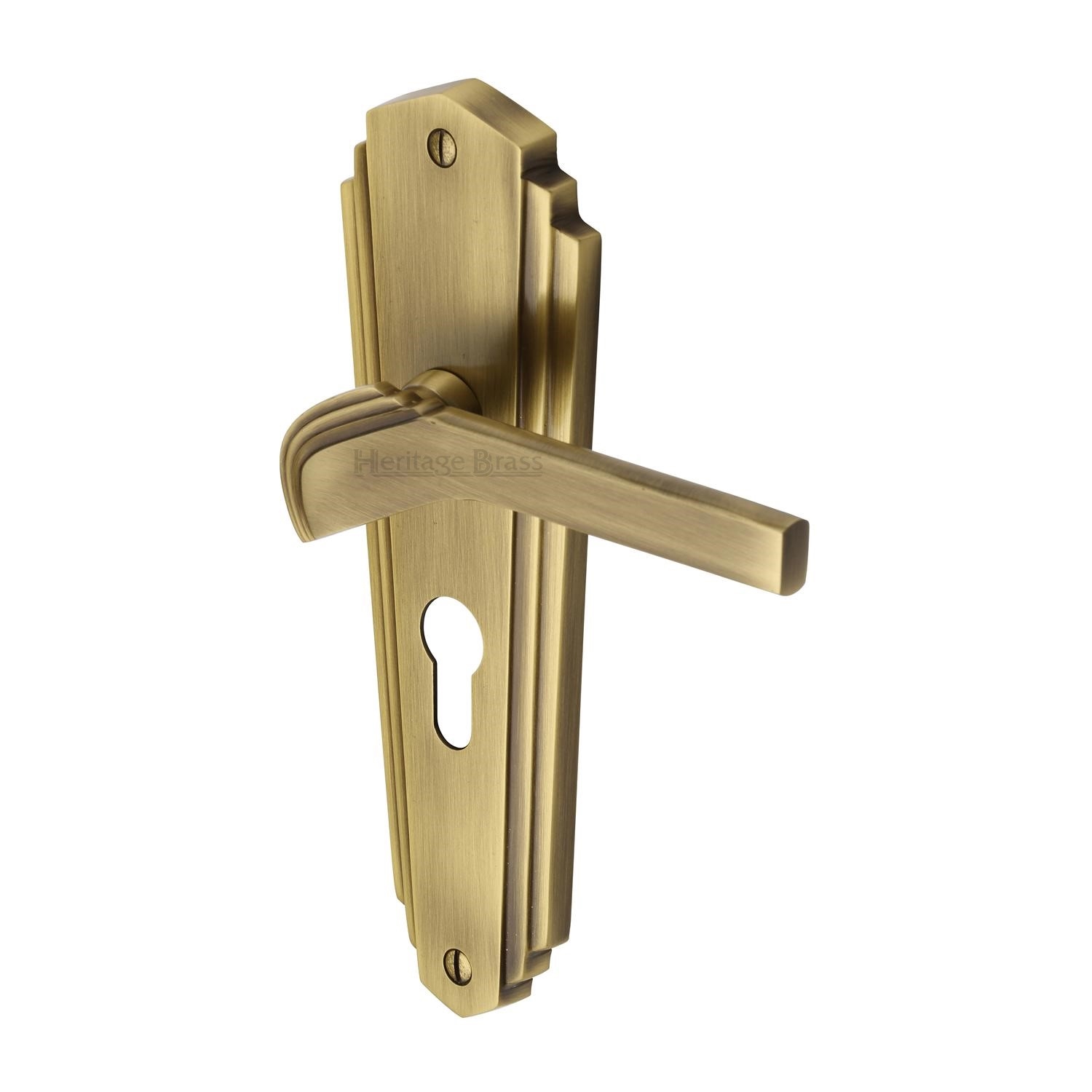 Heritage Brass Door Handle for Euro Profile Plate Waldorf Design