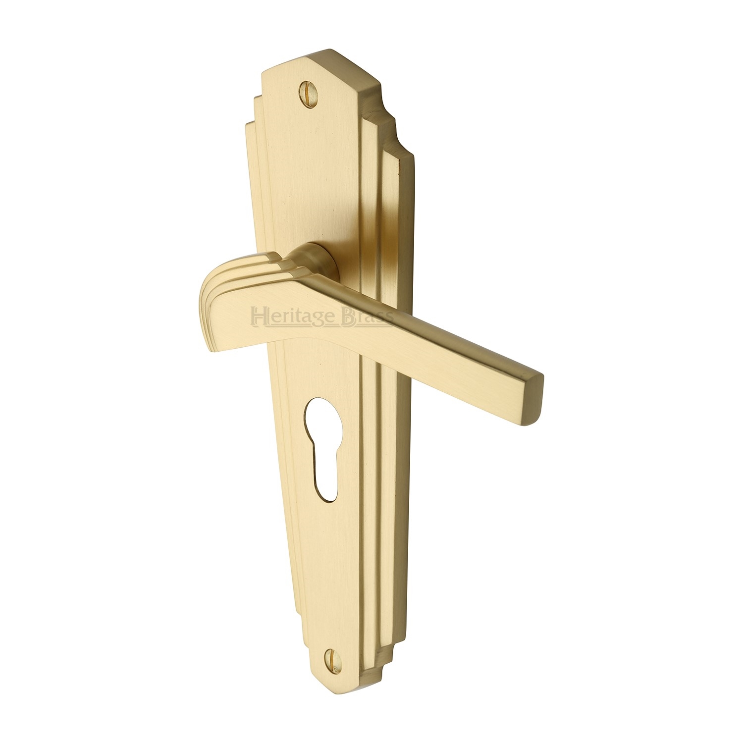 Heritage Brass Door Handle for Euro Profile Plate Waldorf Design