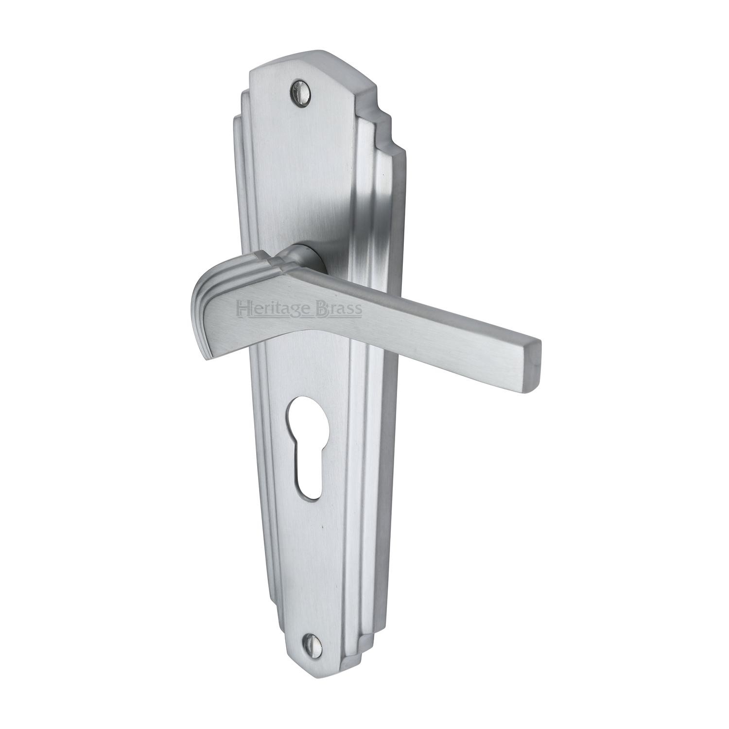 Heritage Brass Door Handle for Euro Profile Plate Waldorf Design