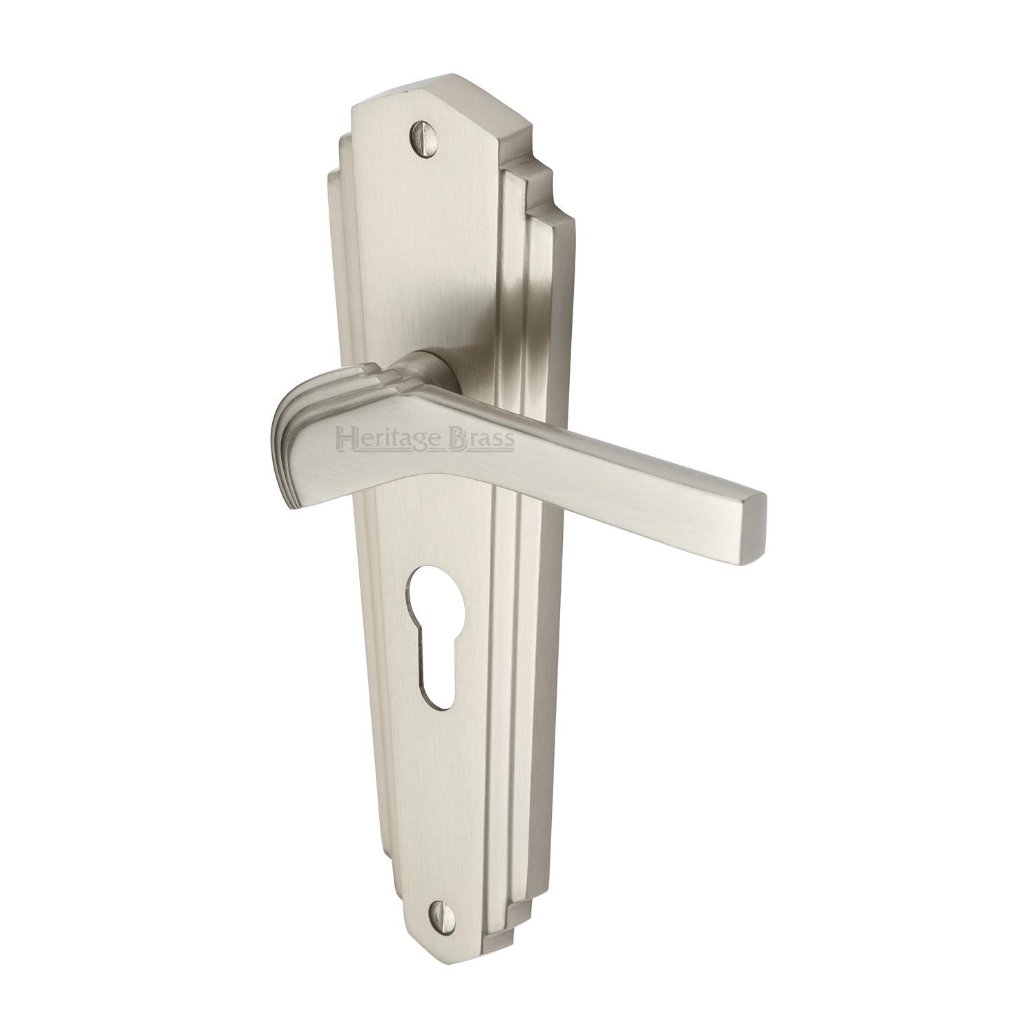 Heritage Brass Door Handle for Euro Profile Plate Waldorf Design