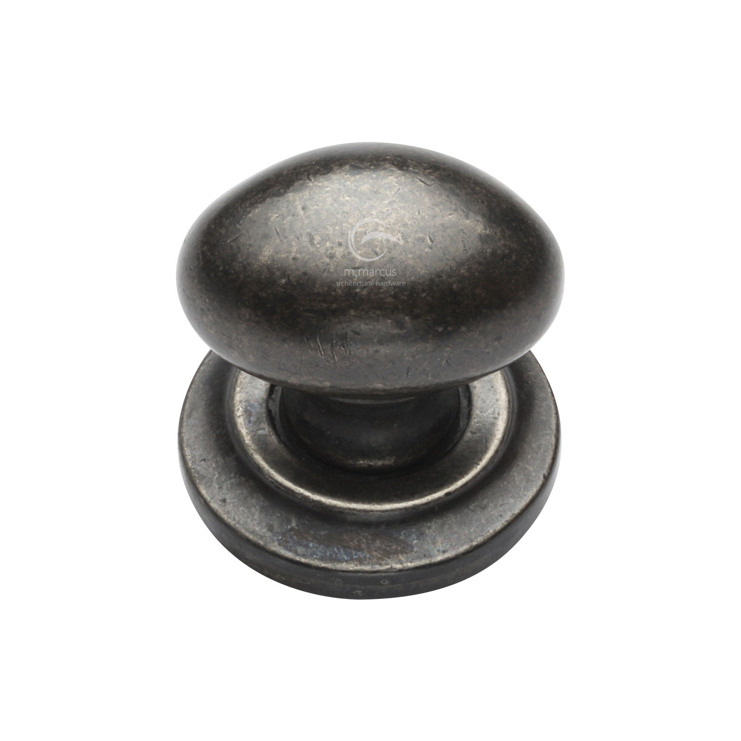 White Bronze Rustic Cabinet Knob on Plate Oval Design 32mm