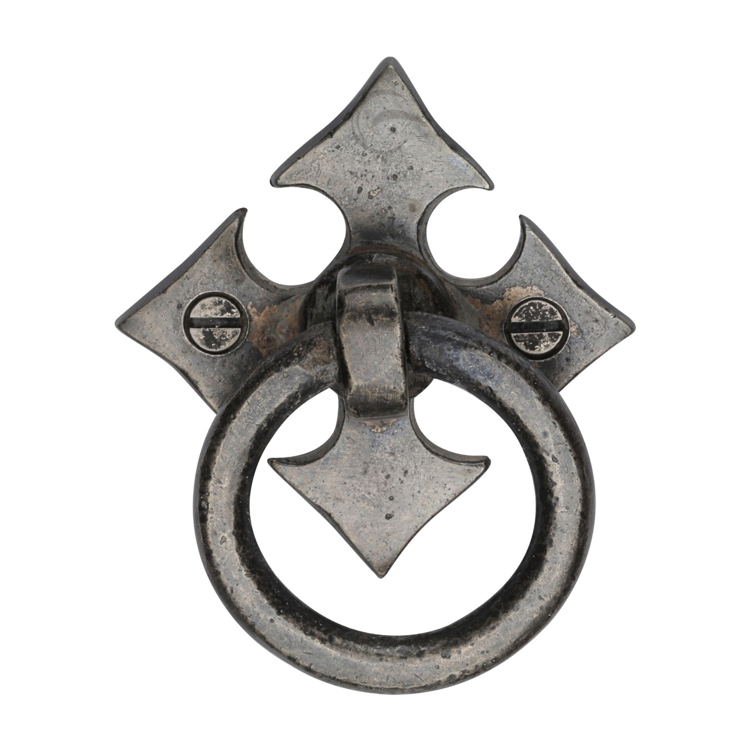 White Bronze Rustic Fleur-De-Lys Cabinet Ring Drop Pull