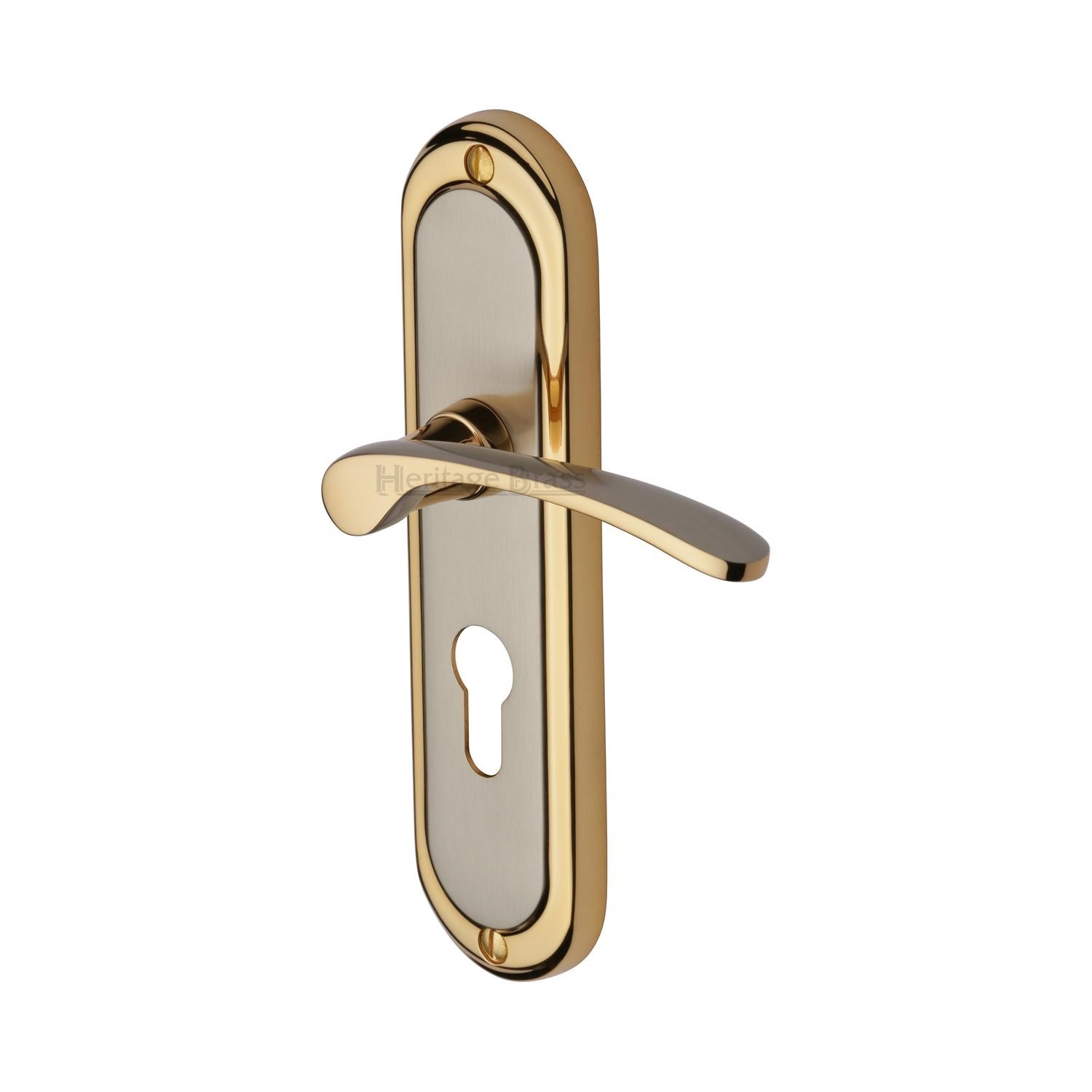 Heritage Brass Door Handle for Euro Profile Plate Ambassador Design