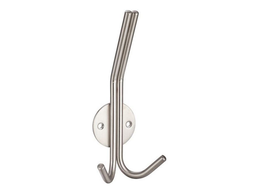 Hat & Double Coat Hook on Rose - Satin Stainless Steel