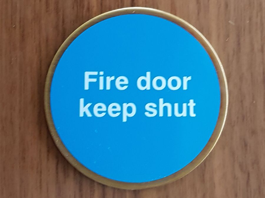 Door Sign 76mm Disc 'Fire Door Keep Shut' - Antique Brass