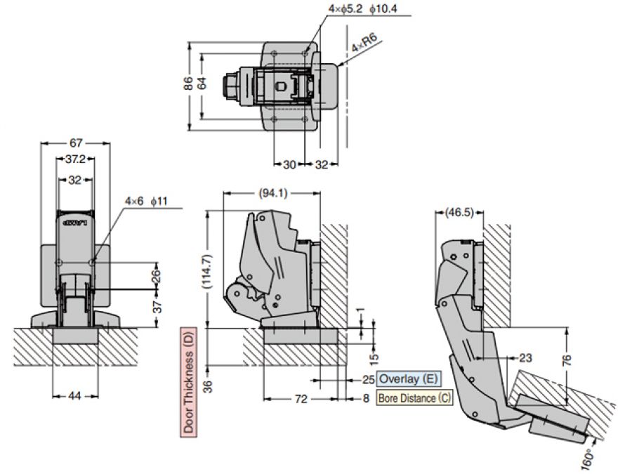 Sugatsune Heavy Duty Concealed Cabinet Door Hinge -160° Full Overlay Soft Close - Black Nickel