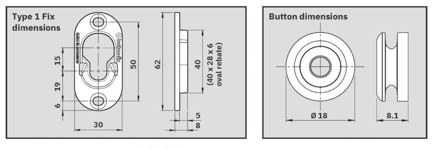 Fixture Buttin Type Button-fix™ - Type 1 - Metal Flush Fix + Button - for CSK Wood Screw ...