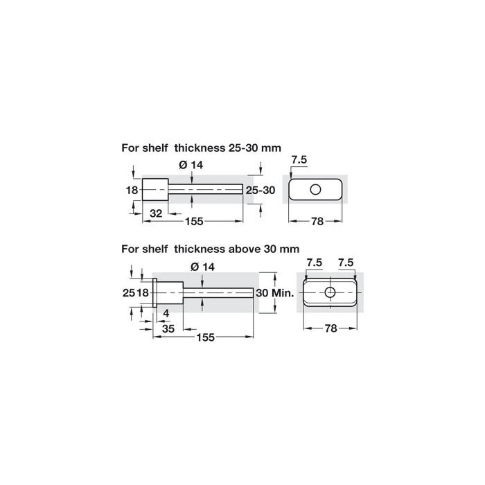 Concealed Shelf Support, for 2540 mm Shelf Thickness, Triade SWS