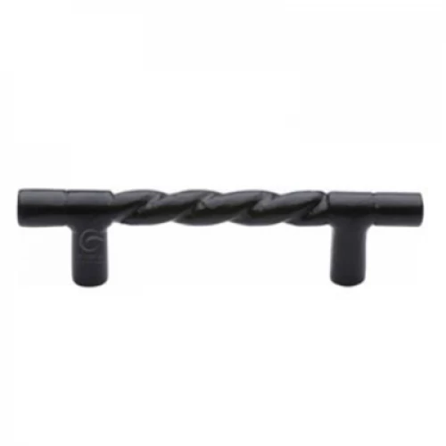 Classic black pull handle with twist detailing. Pull door handle. Black door handles UK