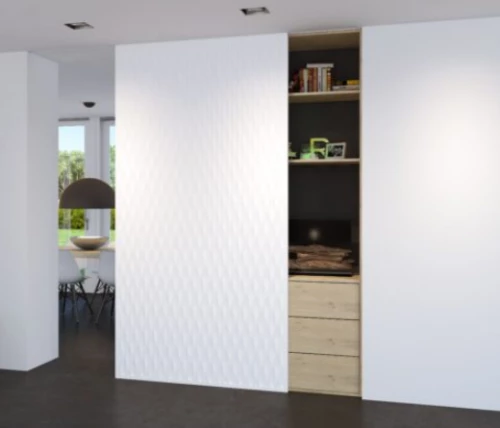 Hawa specialist sliding door hinges, pocket door hinges, sliding door runners, UK. Modern white wardrobe door hinge design