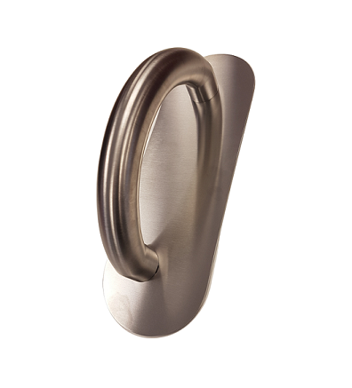 Custom hoop door handle with back plate in aged bronze. Bespoke door handles UK. Bespoke Ironmongery and hardware UK