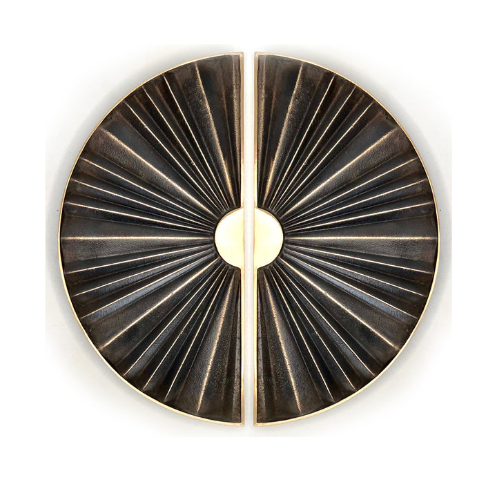 Modern circular custom handle for double doors.