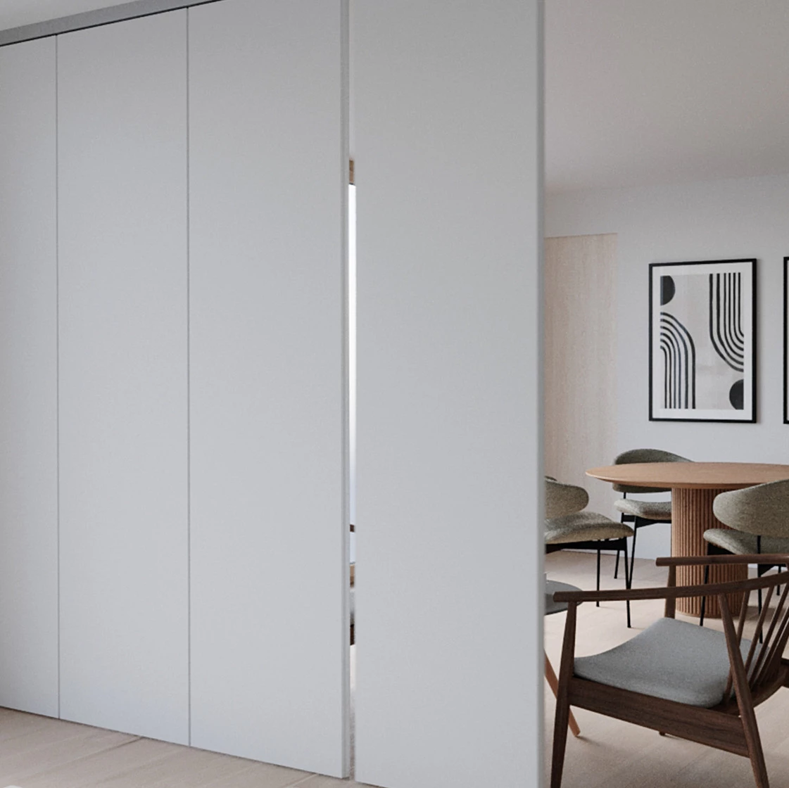 Hawa specialist sliding door hinges, pocket door hinges, sliding door runners, UK. Modern white wardrobe door hinge design
