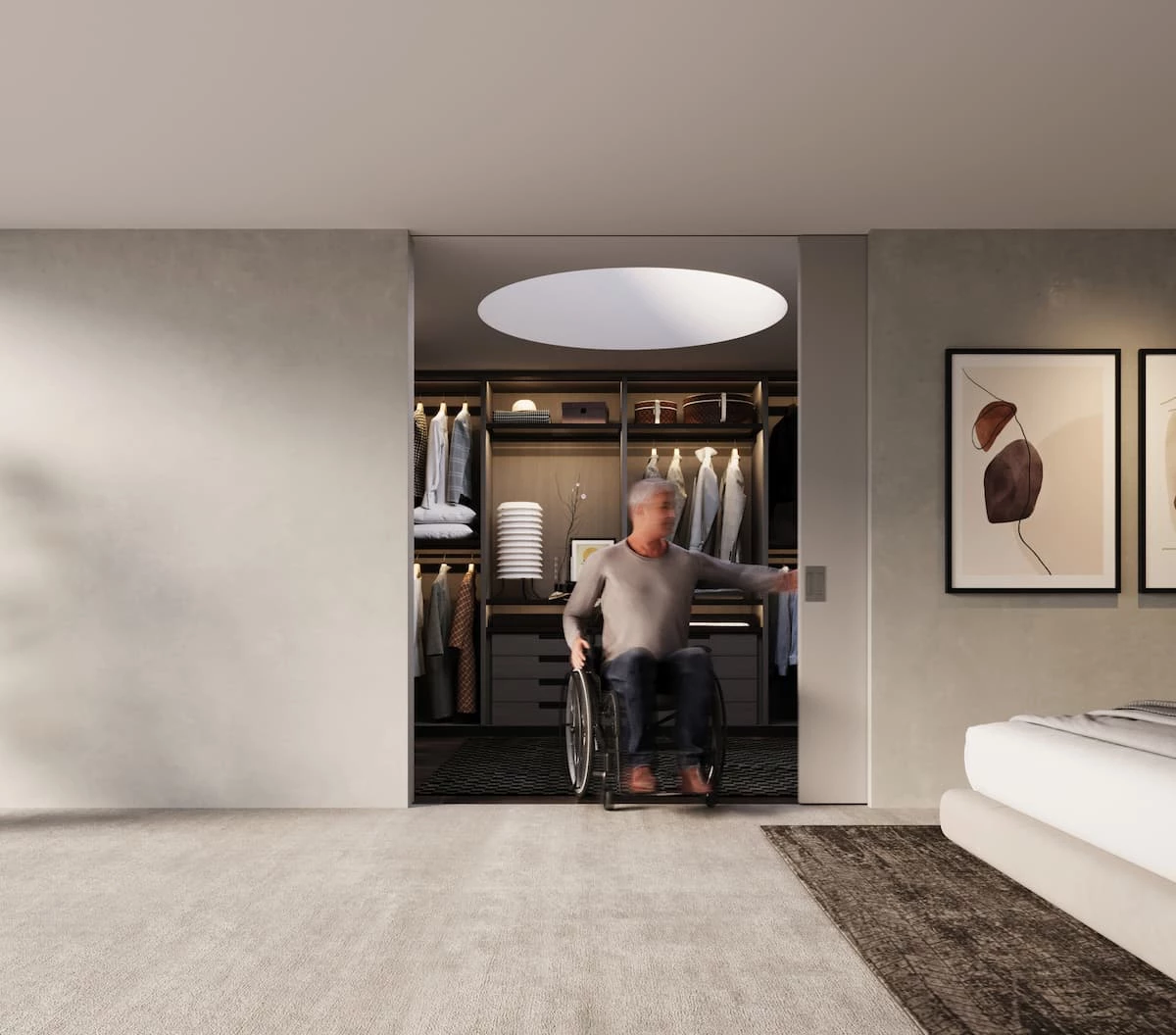 Hawa specialist sliding door hinges, pocket door hinges, sliding door runners, UK. Modern white wardrobe door hinge design